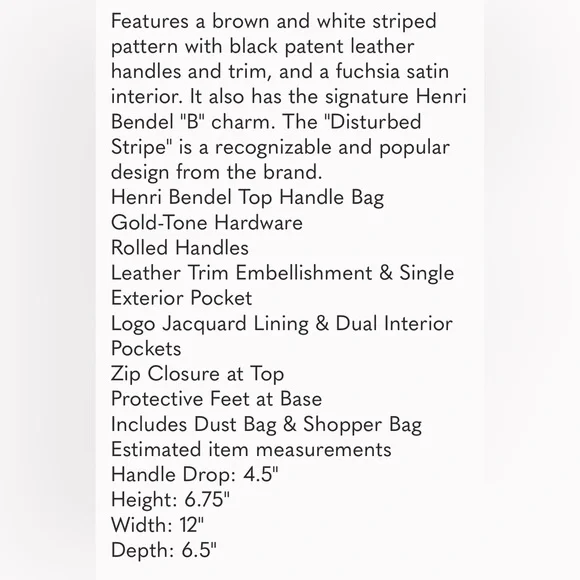 Henri Bendel NWT Disturbed Stripe Barrel Satchel Rare - Picture 16 of 16